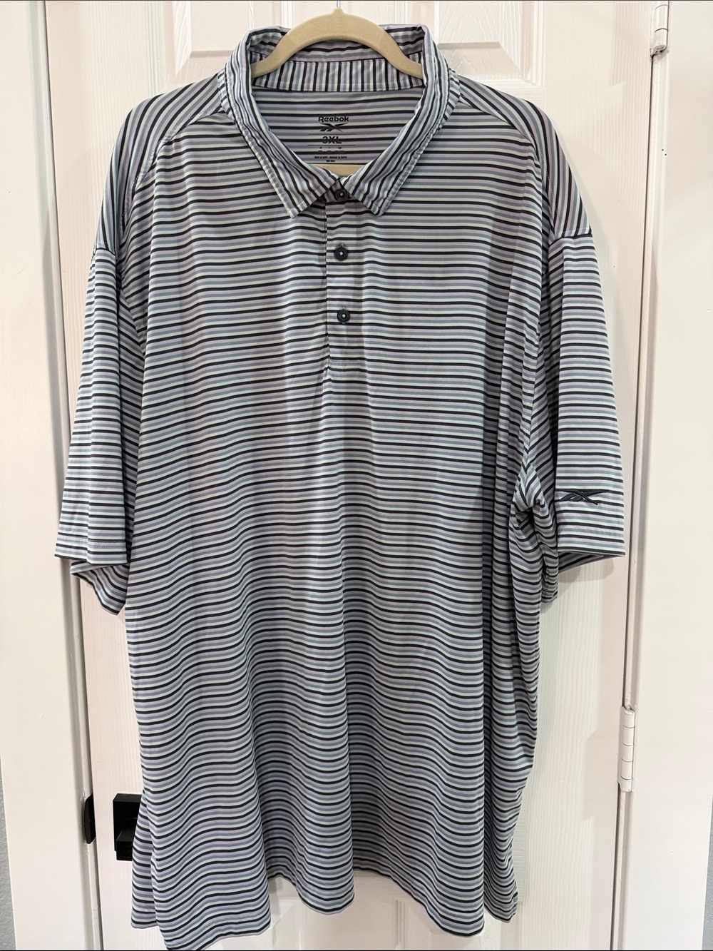Men's Reebok Golf Striped Short-Sleeve Polo - Gray/Black
